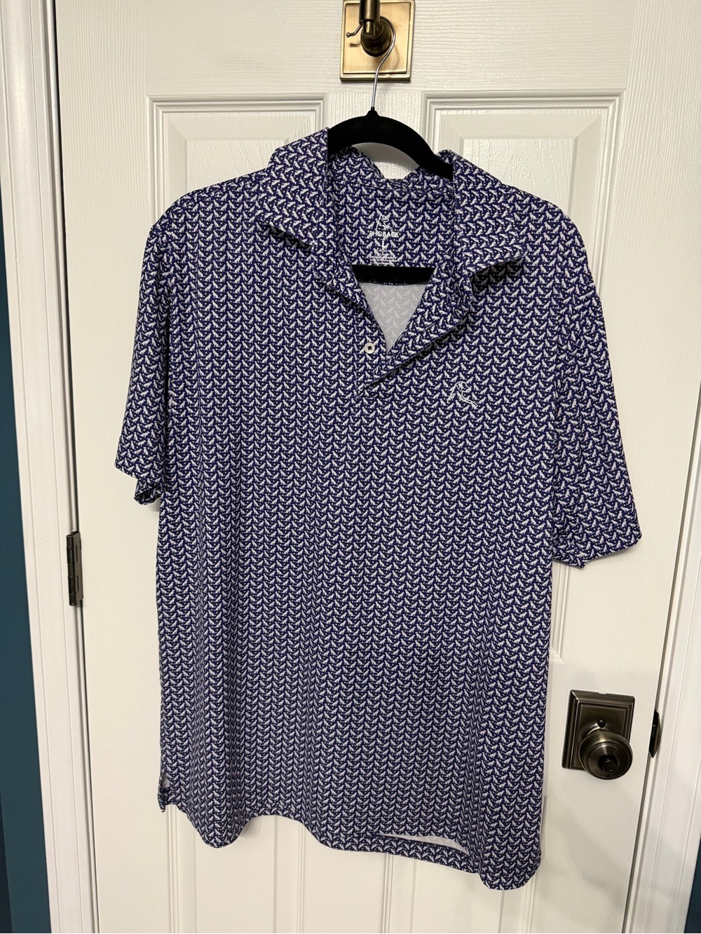 Rhoback Navy & White Dog Print Short-Sleeve Polo